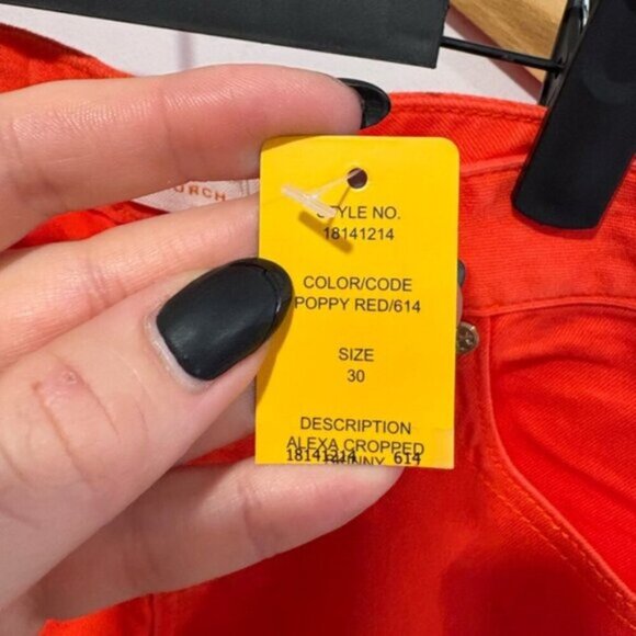 ⭐️ NWT- TORY BURCH ALEXA CROPPED SKINNY JEAN IN POPPY RED- size 30 - Picture 9 of 15